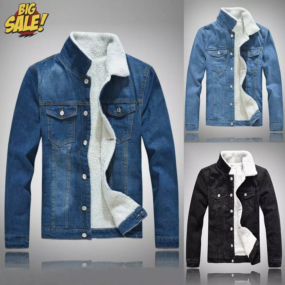 Men's Ice Wash Denim Jacket with Fur - IMPAURITO