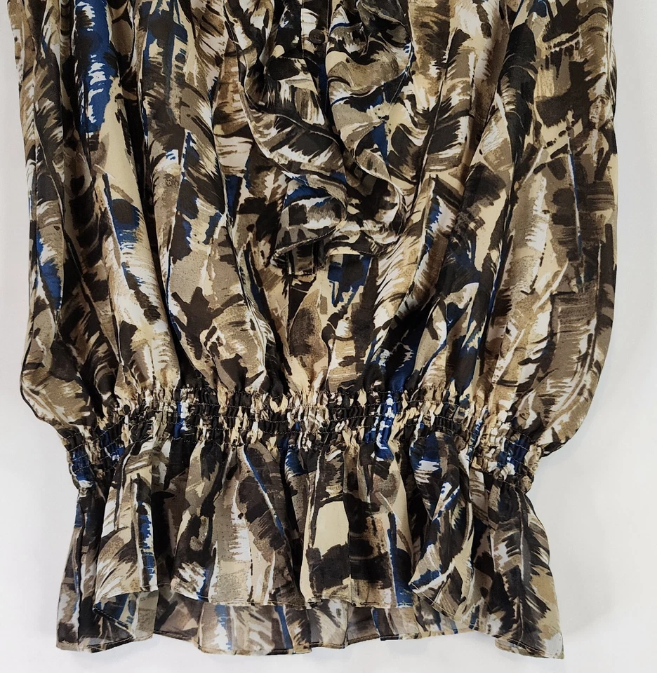 Camisa Kenneth Cole Reaction para mujer 12 marrón con volantes cuello en V abotonada sin mangas Foto 4 de 4