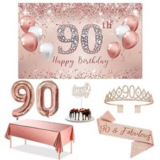 Trgowaul 90th Birthday Decorations Party Set for Women, Rose Gold 90 Birthday...