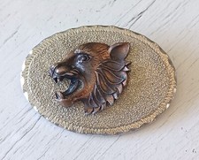 Vtg Oval Silver Copper Wolf Belt Buckle Game of Thrones Stark Direwolf Cosplay