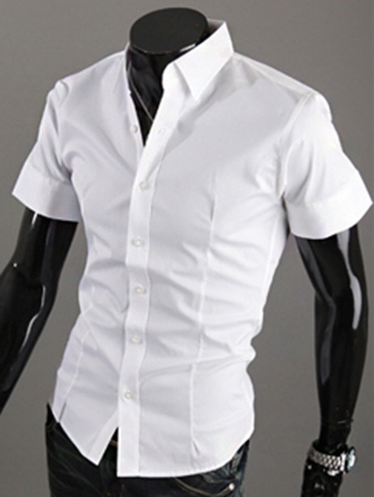 New Mens Luxury Short Sleeve Business Casual Dress Shirts Formal Tops ...