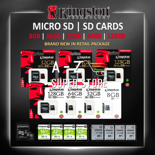 Kingston Micro SD Card 8GB 16GB 32GB 64GB 128GB z adapterem Pamięć OEM Wszystkie rozmiary - Zdjęcie 1 z 12