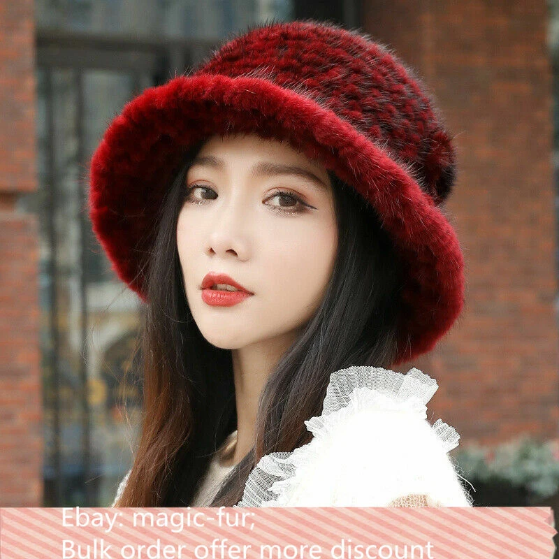 Женская вязаная шапка из натуральной норки ведро шапочки котелок шапка кепка цветок - Изображение 4 из 4