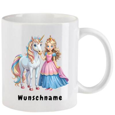 Tasse Prinzessin mit Einhorn - mit oder ohne Wunschname - 10 Motive