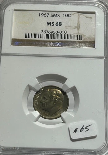 1967 SMS ROOSEVELT SILVER DIME NGC MS 68