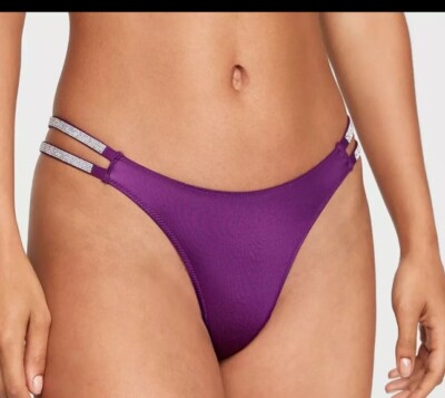 Victoria s Secret Luxe Panty Thong  Purple Size Medium Shine Strap Embellish New