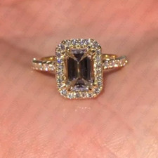 2.44 TCW Emerald Cut Moissanite Halo Engagement Ring In 14k Solid Yellow Gold
