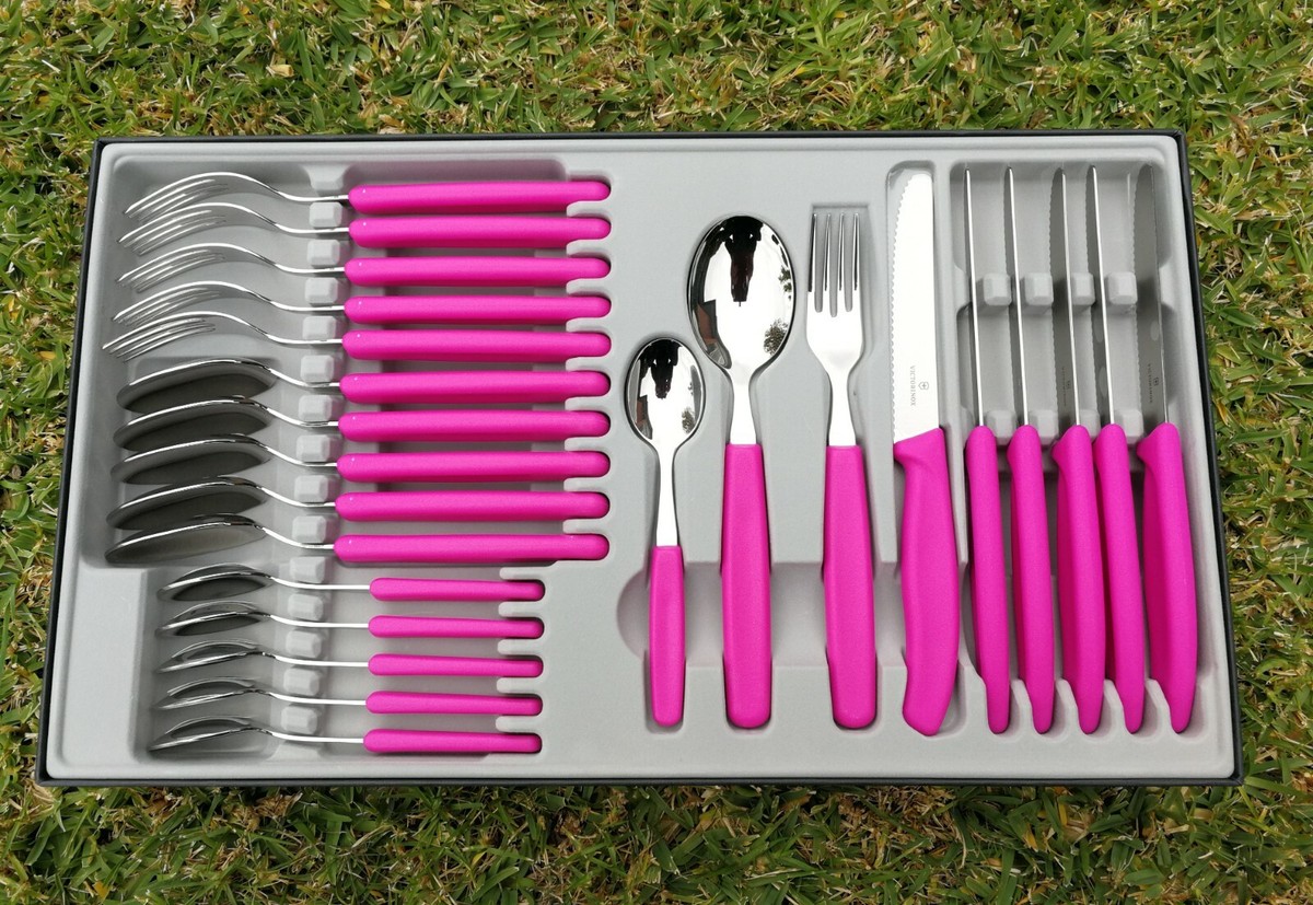 VICTORINOX Cutlery Set 24pc Steak Knife Table Fork Spoon--Pink