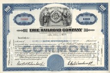Erie Railroad Voided Stock Certificate Rare E...