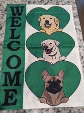 Welcome Dogs with Hearts Garden Flag Burlap 12x18 NEW FREE SHIPPING
