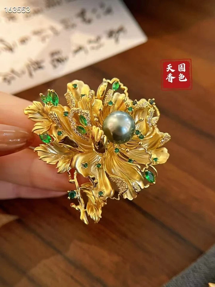 AAA 10-11 mm Genuino Redondo Tahití Negro Perla Broche Foto 2 de 4