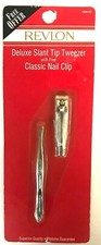 Revlon Deluxe Slant Tip Tweezer Classic Nail Clipper Duo USA 1536-01 Vintage
