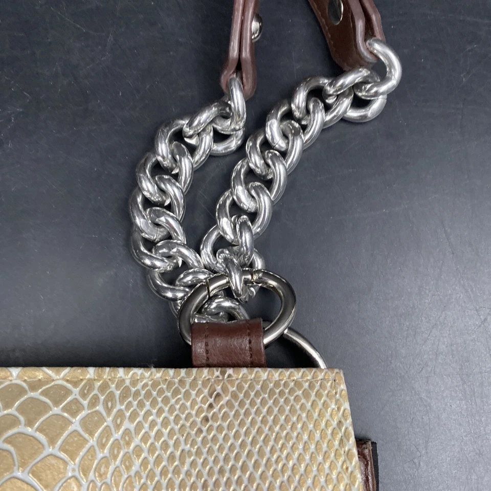 Bolso de mano Miche blanco rosa imitación piel de serpiente bolso marrón doble asa cadena Foto 4 de 4