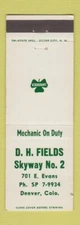 Matchbook Cover - DH Fields Shamrock oil gas Denver Colorado