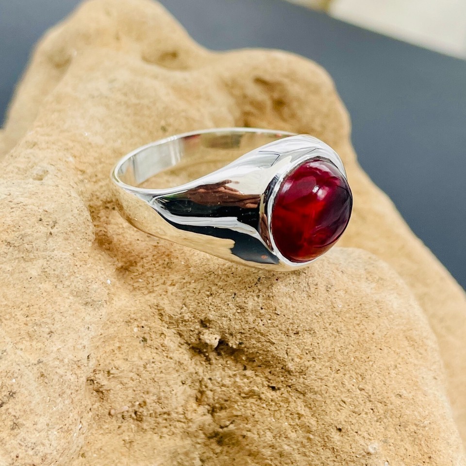 Sterling Silver Red Garnet Signet Ring – Bold Men's Gemstone Ring ...