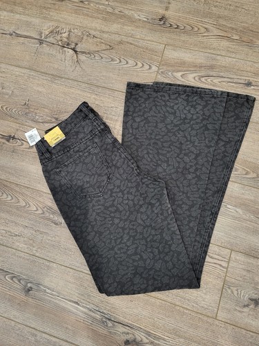 Rock & Roll Denim Flared Black Cheetah Print Jeans