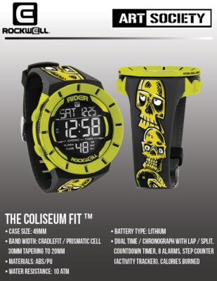 NEW Rockwell x ART SOCIETY x BDRAWSKULLZ COLISEUM FIT Wrist Watch BLACK / YELLOW