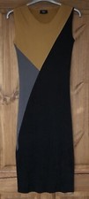 Black tan and grey plisse stretch dress, M Mylene Klass
