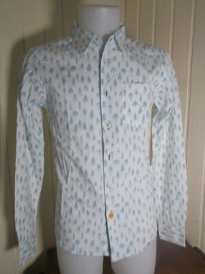 Chemise coton beige arbres bleu BROOKLYN INDUSTRIES S/38 manches longues - Photo 1/4
