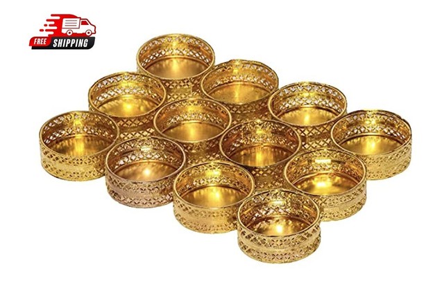 Metal Tealight Candle Holder Stands for Puja Party Wedding Events (Pack of 12) Metal Tealight Candle Holder Stands for Puja Party Wedding Events (Pack of 12)