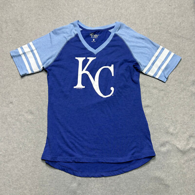 4Her by Carl Banks Kansas City Royals Shirt Womens Medium V-Neck Colorblock