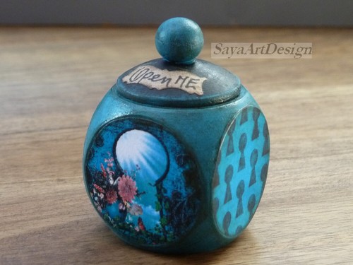 Verlobungs Ring Holz Schachtel Alice im Wunderland. Hochzeitsvorschlag Geschenk - Picture 4 of 6