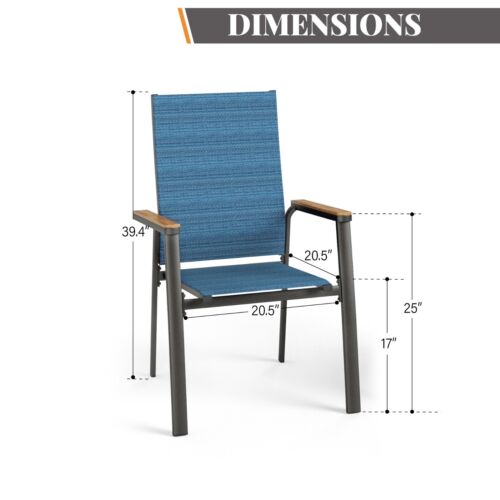 Outdoor Dining Chairs Set of 6 Patio Chairs Aluminum Stackable Armchairs Blue - Picture 8 of 8