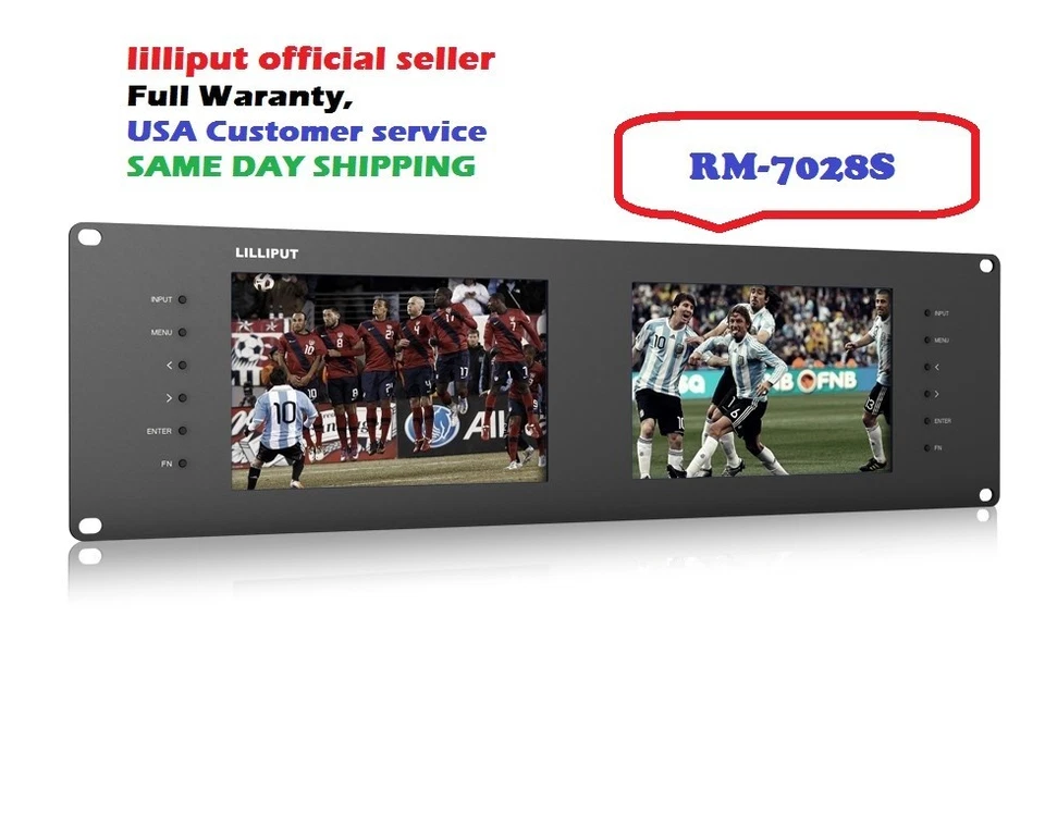 Lilliput Dual 7" RM-7028S 3G-SDI HDMI 3RU Rack Monitor for Live Broadcast +TALLY - Image 2 of 4