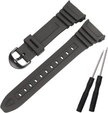 Resin Replacement Watch Band Compatible with Casio W-96H Men's Black Resin Strap