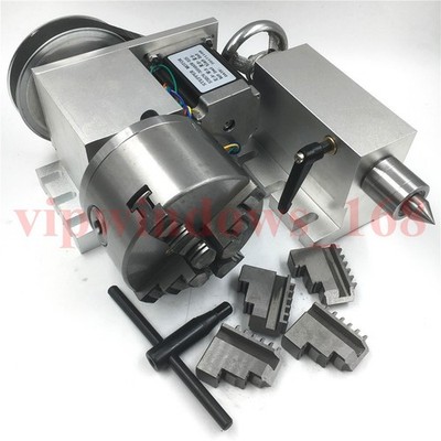 CNC Rotary Axis Tailstock Rotational A 4th Axis 100mm 4-jaw Lathe Chuck Router #