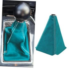 Car Shift Boot Cover, Stick Shift Cover, Suede Leather Light Blue/White