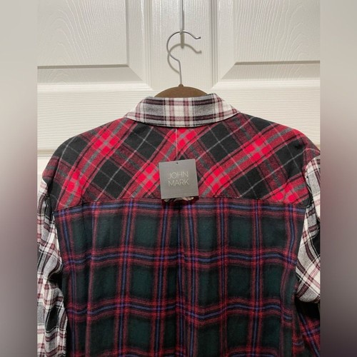 John Mark Womens Button Top Shirt Size M Plaid Long Sleeve Cotton Red NWT - Picture 10 of 16