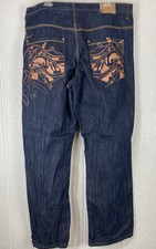 Vtg Rocawear Baggy Jeans Logo Skater Hip Hop Urban Y2K Design Indigo Wash 42x34