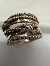 David Yurman 925 Sterling Silver Crossover Ring Double X with Diamonds Size 6