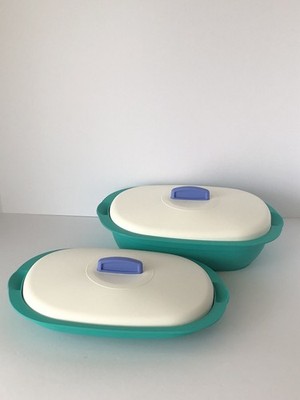 Tupperware Legacy Set Of 2 Oval Microwave Serving Dish/Platter 7 1/4 Cups 
