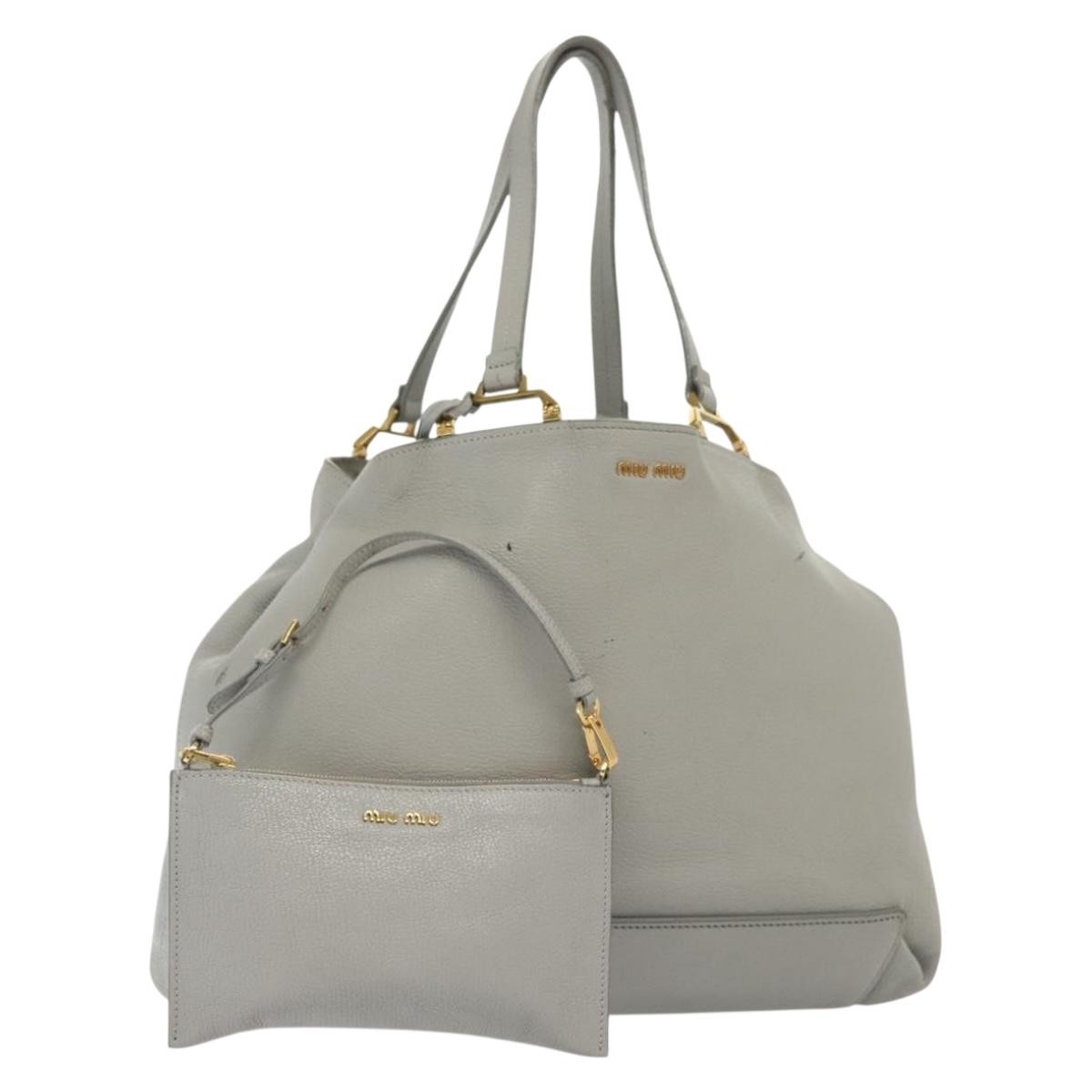 Miu Miu Tote Bag Leather Gray Gold Auth bs29284 | eBay