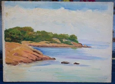 Vintage French painting - French coastal landscape - oil - Monet interest