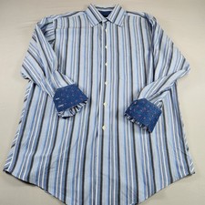 TED BAKER Button Up Shirt. Men  s 15.5 32/33 M Casual Flip Cuff Preppy Striped