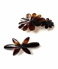 Vintage Made In France Plastic Acrylic Brown Floral Hair Clips 4  