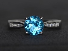 Blue Topaz Gemstone 925 Sterling Silver Women Dainty Ring Duty Free