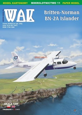 WAK Card Paper Model Kit BN-2A Islander Aer Arann Scale 1/50 Civil Aircraft