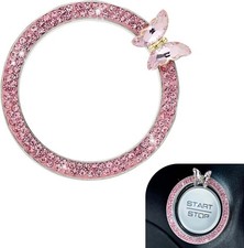 Car Crystal Rhinestone Ring Emblem Sticker, Girly Butterfly Diamond Engine pink