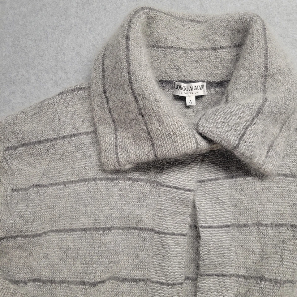 Cárdigan tejido mezclado lana alpaca Giorgio Armani talla 4 gris blanco a rayas Foto 4 de 4