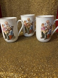 3 Vintage NORMAN ROCKWELL “The Toymaker”Coffee Cup Mug Museum Collection 1982