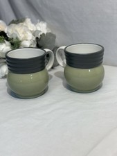 Set Of 2 Pfaltzgraff  Sphere Charcoal And Sage Green Barrel Coffee Mugs Retired