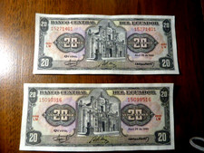 6 AU-UNC  BANKNOTES Costa Rica, SURINAM, BRAZIL ARGENTINA, ECUADOR(2)