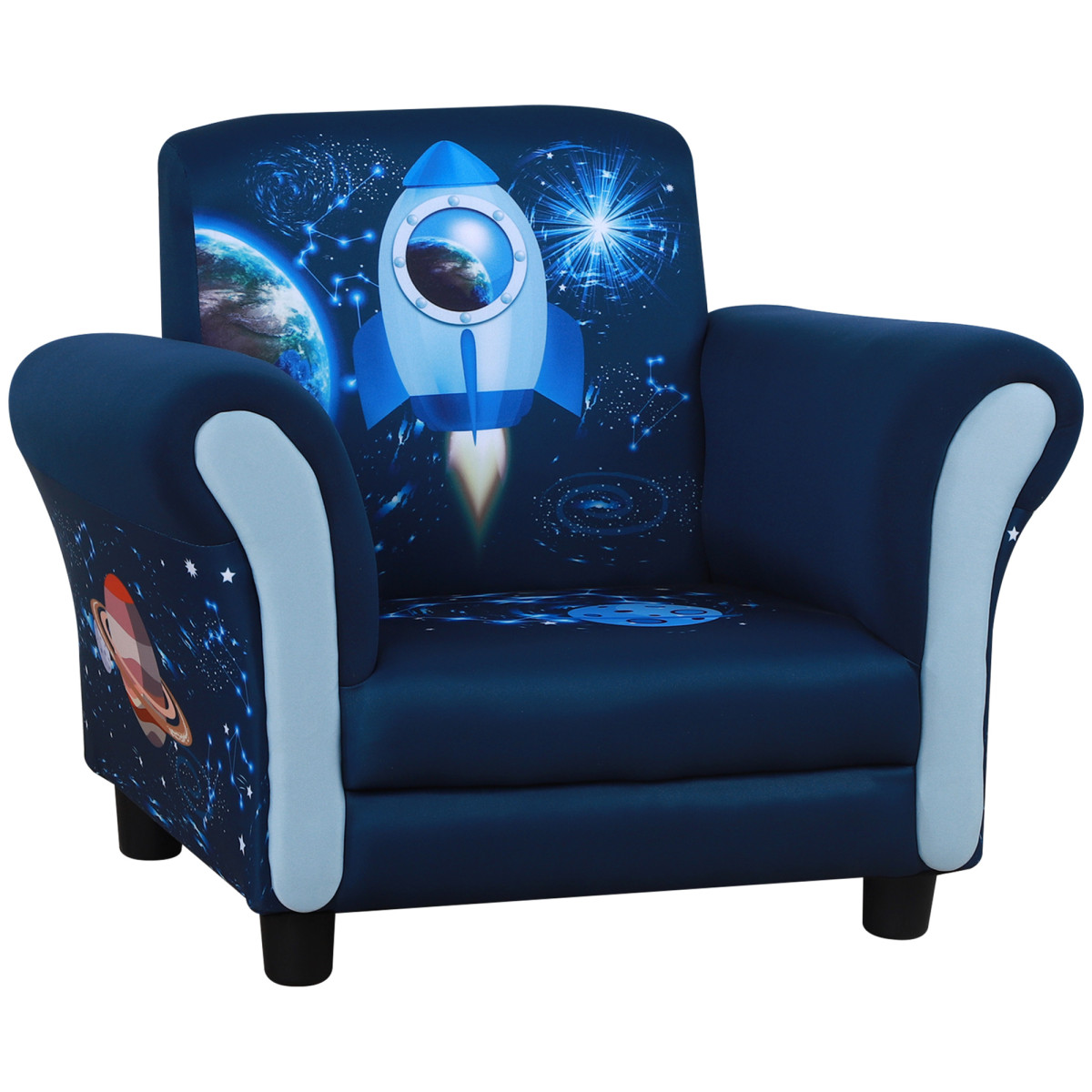 HOMCOM Kids Armchair - Blue - Child Mini Sofa Chair with Armrest - Wood/Polyester - Ages 3-6 Years - Image 2