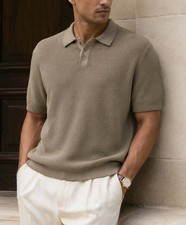 NWT DKNY Men's Sweater Polo Small Cream 100 Cotton Knit Short Sleeve