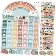 Classroom Calendar Pocket Chart Retro Groovy Bulletin Board Set Boho Special