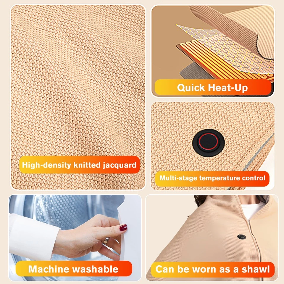 Портативные обертки для шалей с подогревом, электрические женские пледы с подогревом перезаряжаемые сделано в США - Изображение 4 из 4
